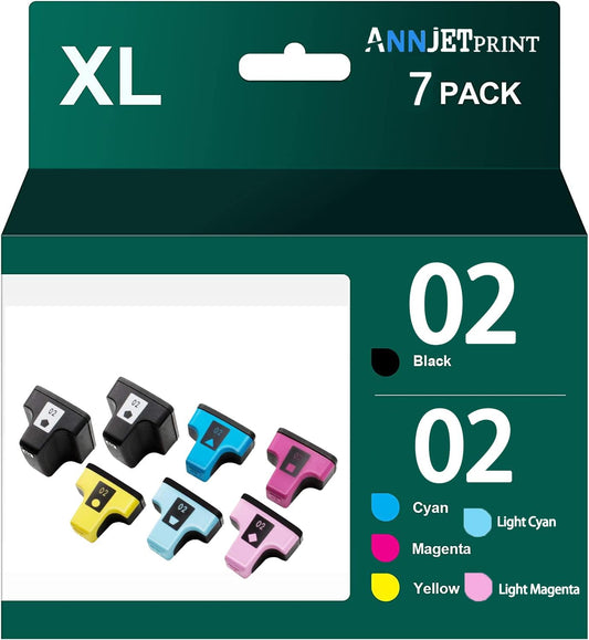 02 Remanufactured Ink Cartridges for HP (2BK/1C/1M/1Y/1LC/1LM, 7-Pack)